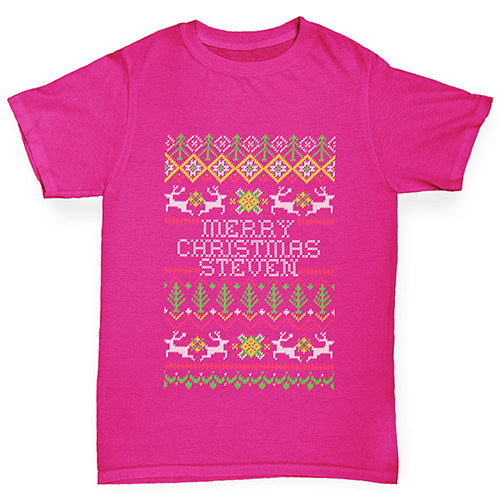 Personalised Ugly Christmas Jumper Trees Girl's T-Shirt 