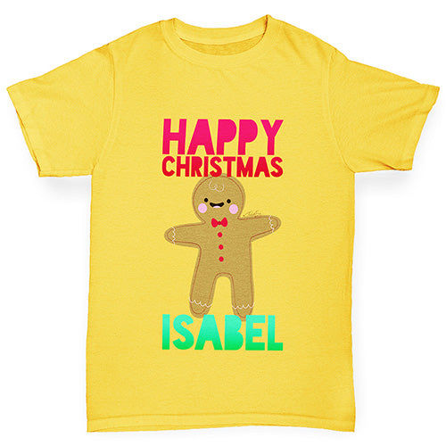 Personalised Happy Christmas Gingerbread Man Boy's T-Shirt