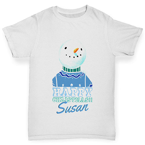 Personalised Christmas Snowman Jumper Boy's T-Shirt