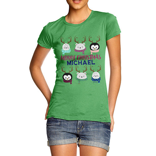Personalised Cute Christmas Animals Women's T-Shirt 