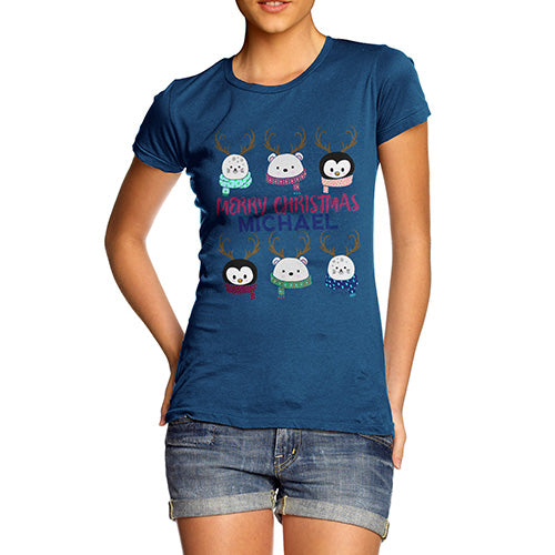 Personalised Cute Christmas Animals Women's T-Shirt 