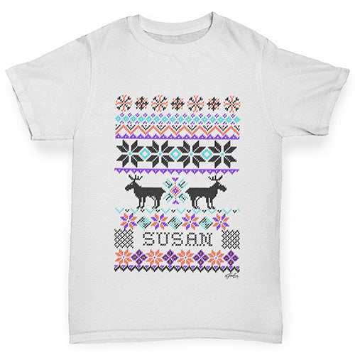 Personalised Moose Ugly Christmas Jumper Boy's T-Shirt