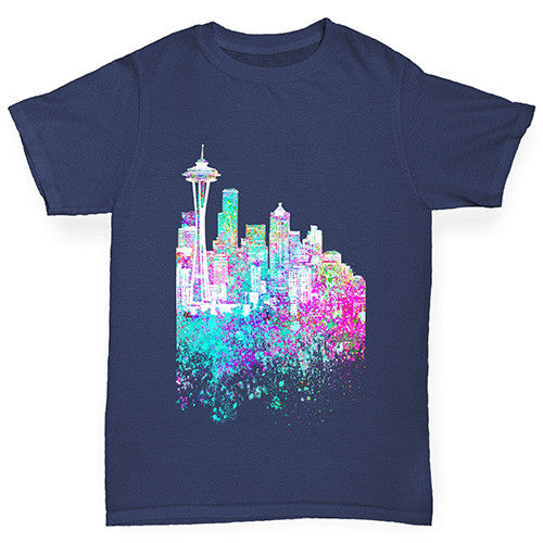 Seattle Skyline Ink Splats Boy's T-Shirt