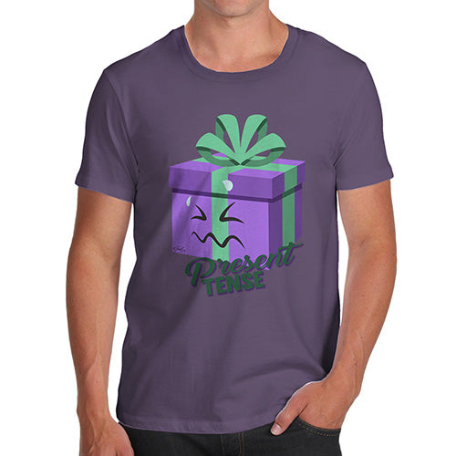 Funny T-Shirts For Guys Present Tense Men's T-Shirt Large Plum