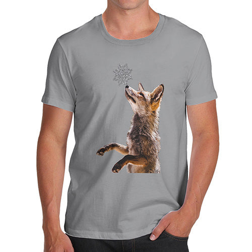Funny T-Shirts For Men Snowflake Fox Men's T-Shirt Small Light Grey