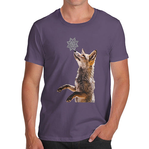 Funny Mens Tshirts Snowflake Fox Men's T-Shirt Large Plum