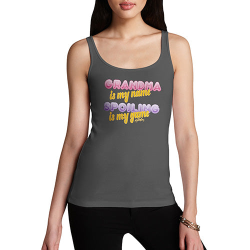 Adult Humor Novelty Graphic Sarcasm Funny Tank Top Grandma Spoiling Is My Game Women's Tank Top Medium Dark Grey