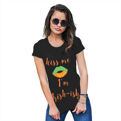 Funny T-Shirts For Women Kiss Me I'm Irish-ish Women's T-Shirt X-Large Black