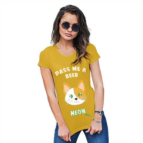 Funny T-Shirts For Women Pass Me A Beer Meow Women's T-Shirt Large Yellow