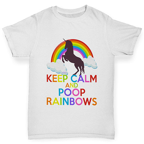 Boys Funny Tshirts Keep Calm And Poop Rainbows Boy's T-Shirt Age 7-8 White