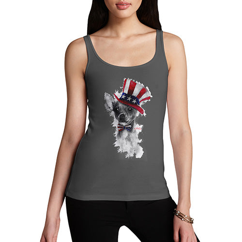Womens Novelty Tank Top Christmas Uncle Sam Chihuahua Women's Tank Top X-Large Dark Grey