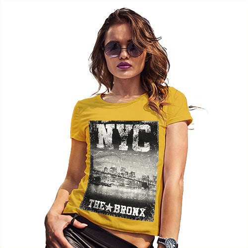 Womens Novelty T Shirt Christmas NYC 85 The Bronx Women's T-Shirt Medium Yellow