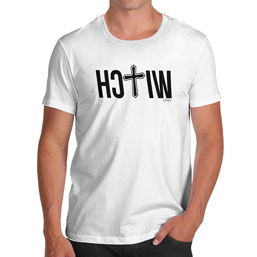 Novelty Tshirts Men Witch Cross Men's T-Shirt Small White