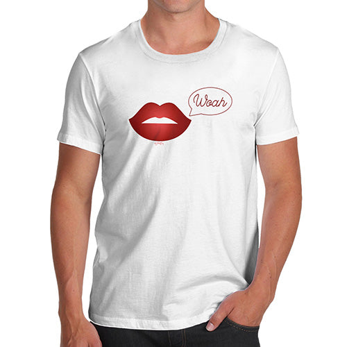 Novelty T Shirts For Dad Woah Lips Men's T-Shirt Small White