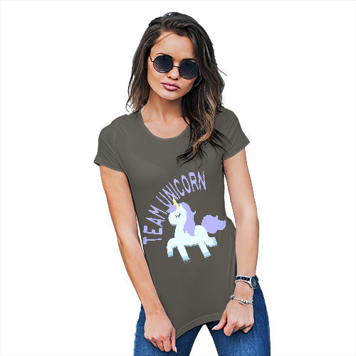 Novelty Tshirts Women Team Unicorn Women's T-Shirt Large Khaki