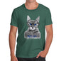 Mens Novelty T Shirt Christmas Nerdy Cat NYC Men's T-Shirt Large Bottle Green