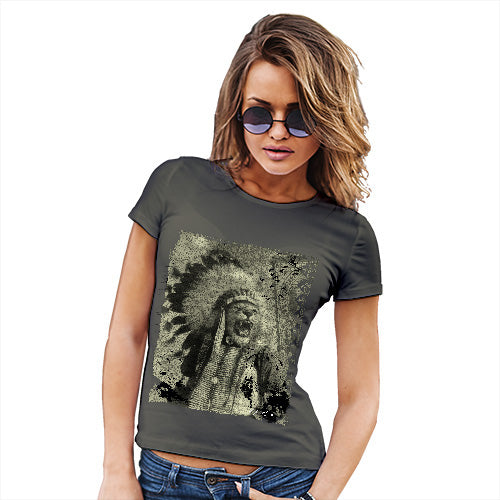 Funny Shirts For Women Native American Lion Women's T-Shirt Small Khaki