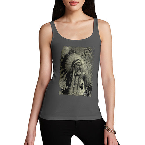 Funny Tank Top For Mum Native American Lion Women's Tank Top Large Dark Grey
