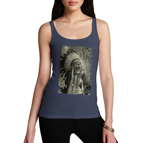 Funny Tank Tops For Women Native American Lion Women's Tank Top Medium Navy