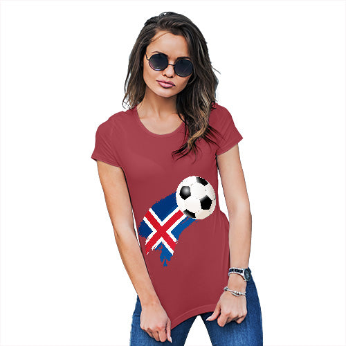 Funny T Shirts For Mum Iceland Football Soccer Flag Paint Splat Women's T-Shirt Medium Red