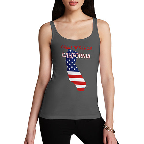 Womens Novelty Tank Top Greetings From California USA Flag Women's Tank Top X-Large Dark Grey