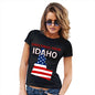 Funny Tee Shirts For Women Greetings From Idaho USA Flag Women's T-Shirt Large Black