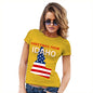 Womens Funny Tshirts Greetings From Idaho USA Flag Women's T-Shirt X-Large Yellow