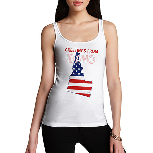 Funny Tank Tops For Women Greetings From Idaho USA Flag Women's Tank Top Medium White