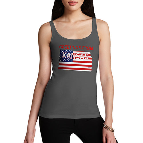 Funny Tank Top For Women Greetings From Kansas USA Flag Women's Tank Top X-Large Dark Grey