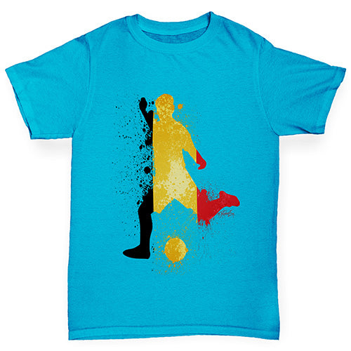 funny t shirts for boys Football Soccer Silhouette Belgium Boy's T-Shirt Age 7-8 Azure Blue