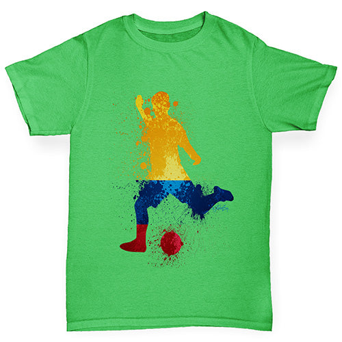 Boys Funny T Shirt Football Soccer Silhouette Colombia Boy's T-Shirt Age 12-14 Green