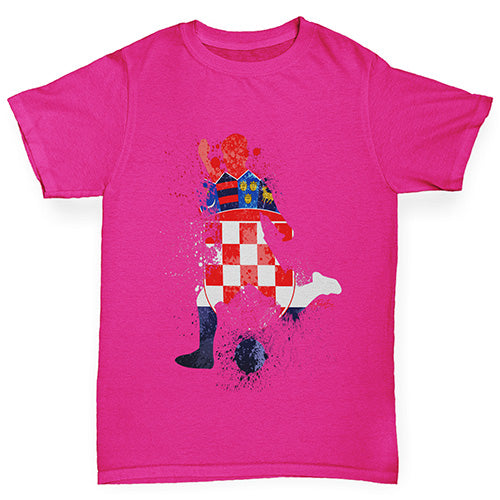 Girls Funny T Shirt Football Soccer Silhouette Croatia Girl's T-Shirt Age 12-14 Pink