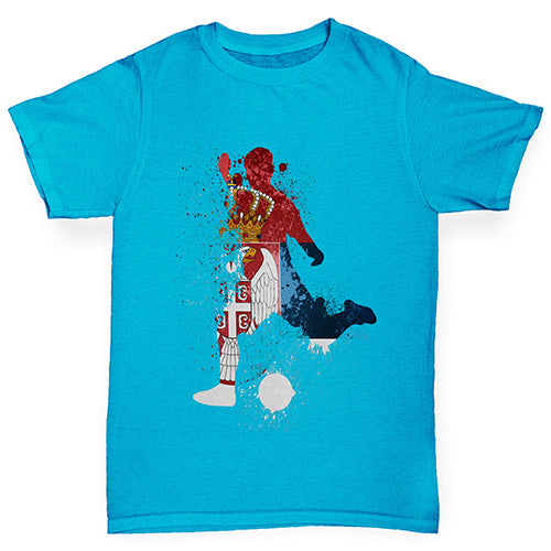 Girls funny tee shirts Football Soccer Silhouette Serbia Girl's T-Shirt Age 5-6 Azure Blue