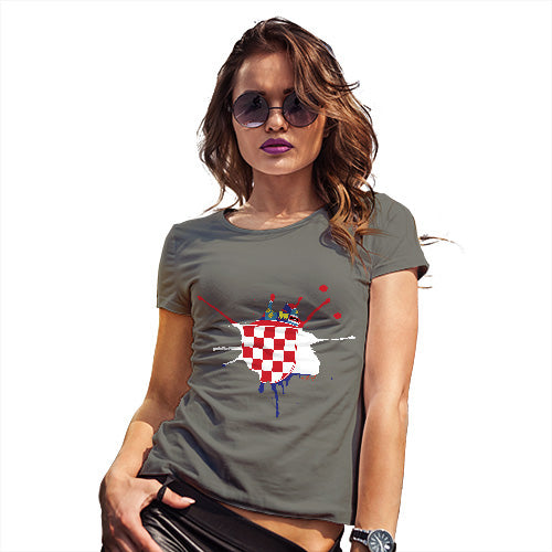 Funny Shirts For Women Croatia Splat Women's T-Shirt Small Khaki