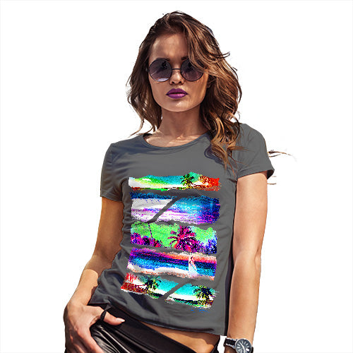 Novelty Tshirts Women Neon Beach Cutouts Women's T-Shirt Large Dark Grey