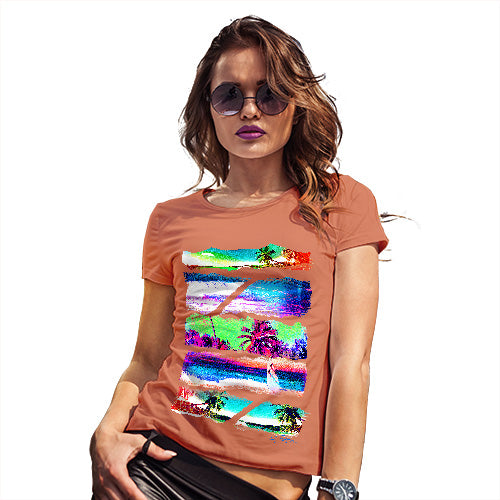 Womens Funny T Shirts Neon Beach Cutouts Women's T-Shirt Small Orange
