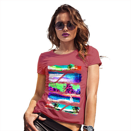 Funny Shirts For Women Neon Beach Cutouts Women's T-Shirt Small Red
