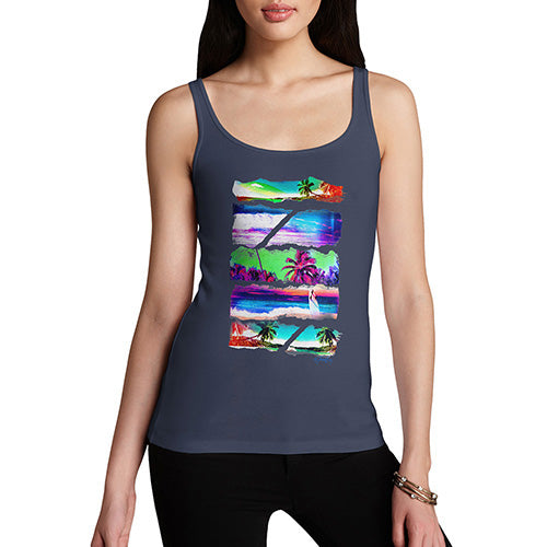 Funny Tank Top For Women Neon Beach Cutouts Women's Tank Top Large Navy