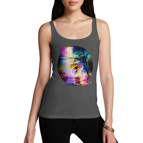 Womens Humor Novelty Graphic Funny Tank Top Palm Tree Glitch Art Women's Tank Top X-Large Dark Grey