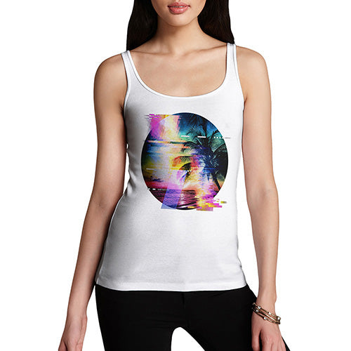 Funny Tank Top For Women Sarcasm Palm Tree Glitch Art Women's Tank Top Medium White