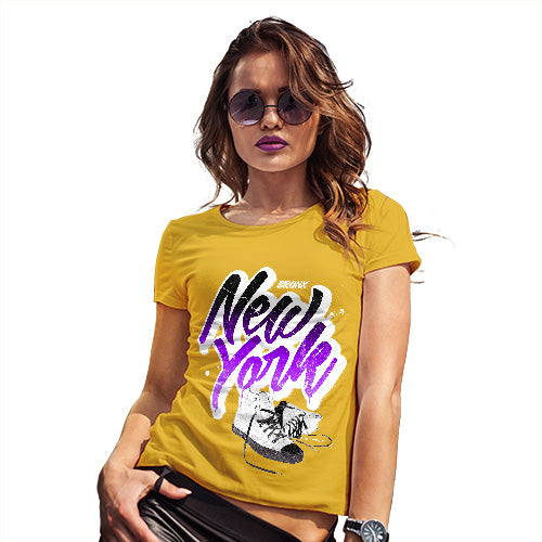 Womens Novelty T Shirt Christmas Bronx New York Sneakers Women's T-Shirt Small Yellow