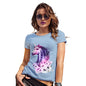 Womens Novelty T Shirt Pink Unicorn Flowers Women's T-Shirt Small Sky Blue