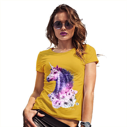 Novelty Gifts For Women Pink Unicorn Flowers Women's T-Shirt Small Yellow