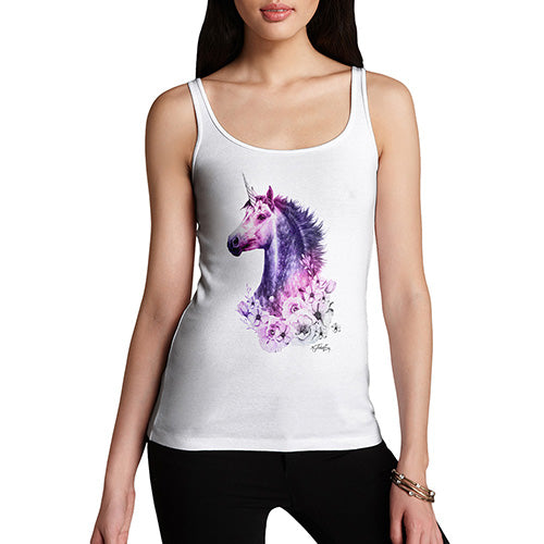 Womens Funny Tank Top Pink Unicorn Flowers Women's Tank Top Small White