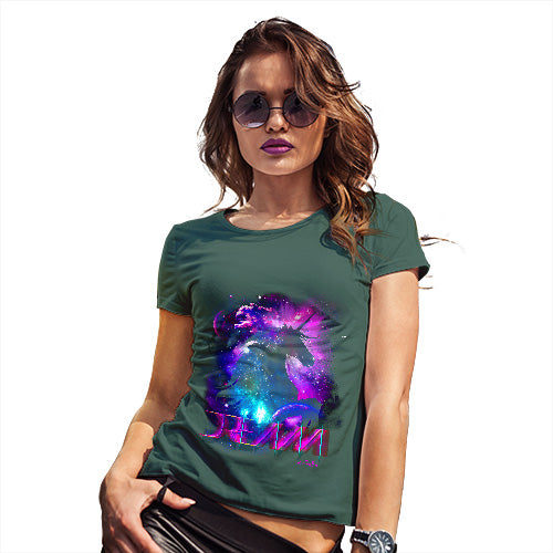 Novelty Tshirts Women Purple Dream Unicorn Women's T-Shirt Large Bottle Green