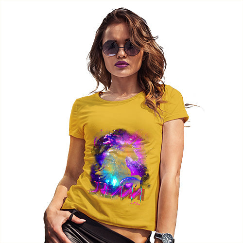 Womens Novelty T Shirt Christmas Purple Dream Unicorn Women's T-Shirt X-Large Yellow