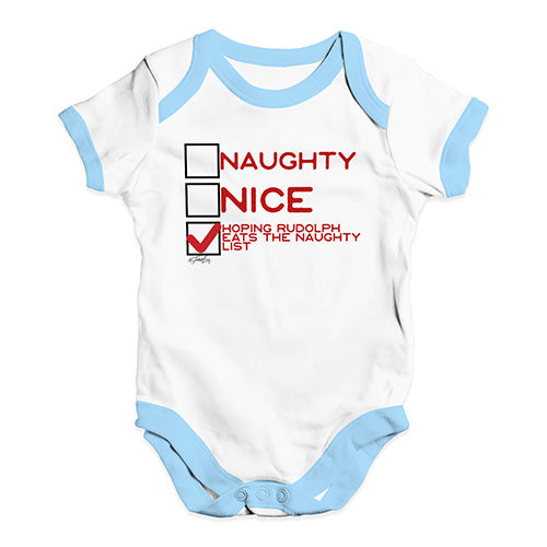 Babygrow Baby Romper Hoping Rudolph Eats The Naughty List Baby Unisex Baby Grow Bodysuit New Born White Blue Trim