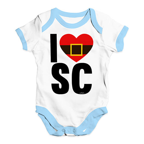 Funny Baby Bodysuits I Heart SC Santa Claus Baby Unisex Baby Grow Bodysuit 6 - 12 Months White Blue Trim