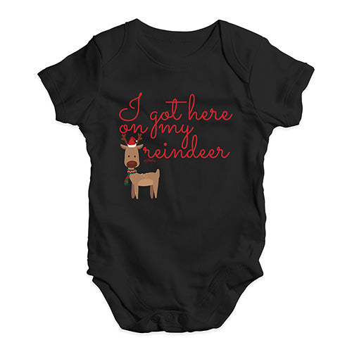 Funny Infant Baby Bodysuit I Got Here On My Reindeer Baby Unisex Baby Grow Bodysuit 18 - 24 Months Black