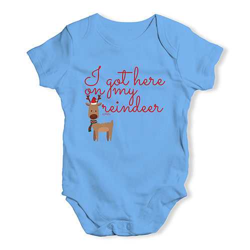 Baby Grow Baby Romper I Got Here On My Reindeer Baby Unisex Baby Grow Bodysuit 0 - 3 Months Blue